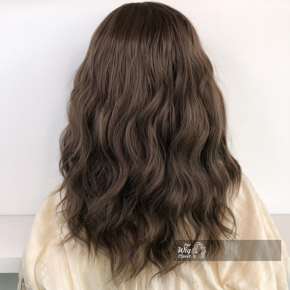 Dark Brown Brunette Wavy Wig with Bangs | Natalie - Picture 3 of 6